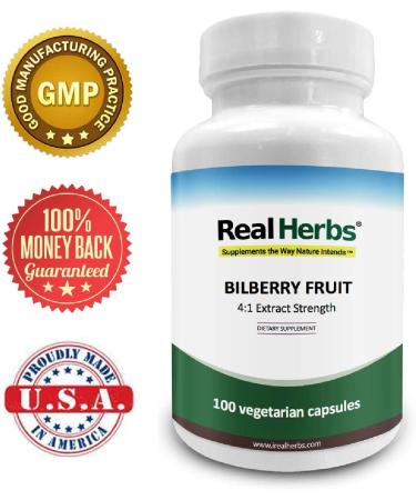 Real Herbs Bilberry Extract 1500mg - 4:1 Extract for Vision, Circulation, Cardio Health - 100 Vegetarian Capsules - Buy Online on GoSupps.com