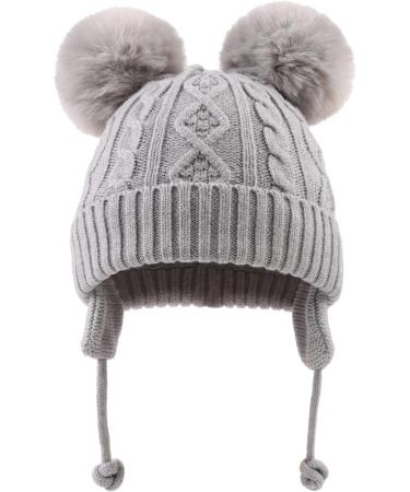 XIAOHAWANG Warm Kids Beanie | Winter Knitted Baby Hat for Boys Girls | Infant Toddler Toque with Pompom | Gray - Buy Online on GoSupps.com
