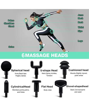 WowTowel Percussion Massage Gun | Deep Tissue Muscle Electric Gun Handheld Vibration Device | 6 Heads, 6 Speeds, Quiet Brushless Motor | Dark Green - Buy Online on GoSupps.com