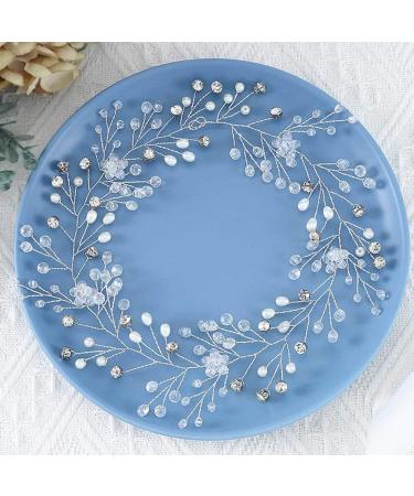 Handcess Bride Wedding Crystal Hair Vine Pearl Silver Headpiece Rhinestone Bridal Hair Accessories for Women and Girls (Silver) - Buy Online on GoSupps.com