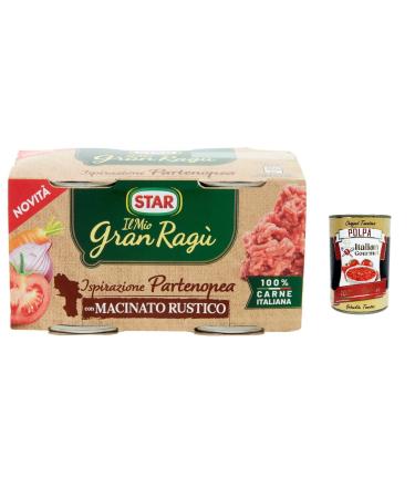 Italian Gourmet E.R. My Gran rag Star Neapolitan inspiration Lot de 12 sauce tomate avec fond rustique 2 x 100 g de sauce tomate + Italian Gourmet Polpa 400 g