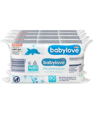 Babylove wet wipes and co (4x 80 wipes 99% water wet wipes) 4x 80 wipes 99% water wet wipes