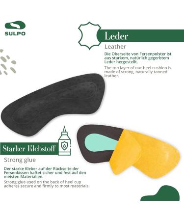 Sulpo Heel Pillow - Real Leather Shoe Inserts with Latex Foam Pads for Men & Women - Heel Protection & Cushioning - 4 Couples of Black Inserts - International Shipping Available - Buy Online on GoSupps.com