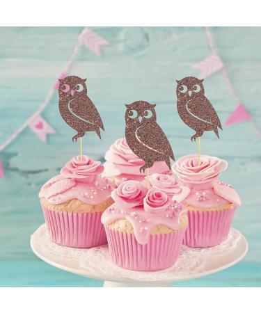 Set of 24 Glitter Owl Cupcake Toppers Animal Themed Baby Shower Dessert Decor Baby Birthday Party Decorations Supplies - Brown - Buy Online on GoSupps.com