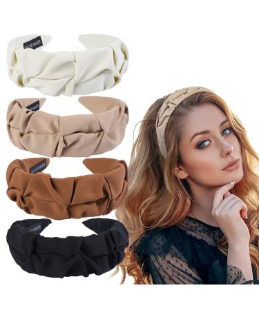 Manshui 4 Pcs 2 Inches Wide Fashion Headbands for Women Soft Fabric Hairbands in Solid Color Non-slip Hair Hoops Head Wrap Hair Accessories (Neutral Color Set)