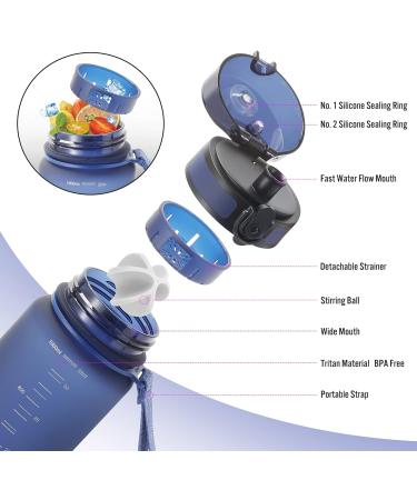Proiron 1L/500ml Bike Bottle - Tritan Leakproof Sports Water Bottle with Tea Filter & Replacement Seals - Blue - Buy Online on GoSupps.com