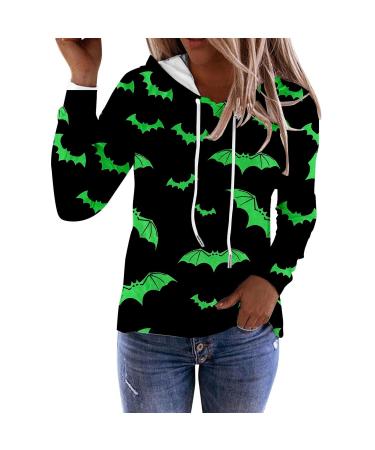 Halloween Costumes Casual Long Sleeved Drawstring Hooded Sweater Zip Hoodie for Women Green XX-Large