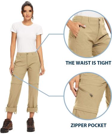 Women's Convertible Hiking Pants - Quick Dry, Lightweight & UPF 40 | Safari, Fishing & Travel Capri Pants in Khaki - Size 14 - Buy Online on GoSupps.com