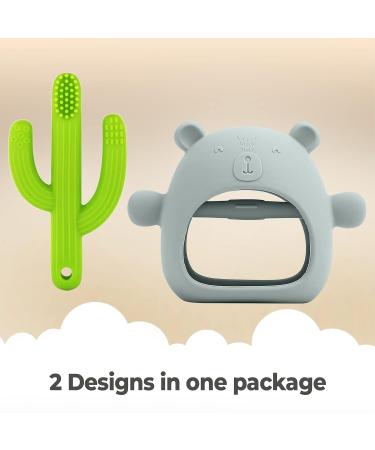 Petite Bee Silicone Baby Teether Bear & Cactus Toy - Soothing Pacifier & Chew Toy (2 Pack Green) - Buy Online on GoSupps.com
