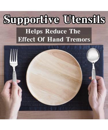 KIRIMON Non-Slip Weighted Utensils for Hand Tremors - Stainless Steel Weighted Utensil Set for Arthritis, Elderly, Parkinson's - 4 Piece Adaptive Eating Set - Buy Online on GoSupps.com