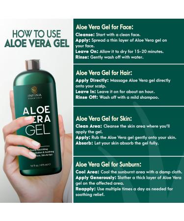 Buy Pure Aloe Vera Gel for Face Hair & Skin | Organic 95% Aloe Chamomile & Vitamin E - Sunburn Relief | 16 fl oz - Buy Online on GoSupps.com