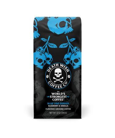 DEATH WISH COFFEE Ground Coffee - Extra Kick of Caffeine - Blue and Buried: Blueberry Vanilla Flavored Coffee Blue and Buried 12 Ounce (Pack of 1)