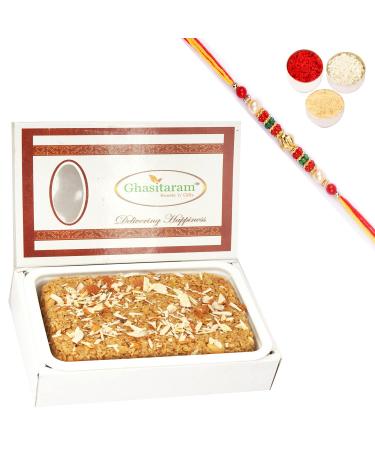 Ghasitaram Gifts Rakhi Gifts for Brothers Granola Mithai Cake with Pearl Beads Rakhi Granola Mithai Cake with Rakhi