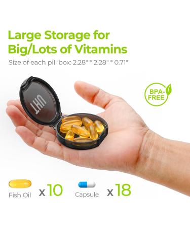 AUVON Black Weekly Pill Organizer for Large Pills | 7-Day Pill Box with Dual Protection | Travel-Friendly Small Pill Case for Medications Vitamins & Fish Oils - Buy Online on GoSupps.com