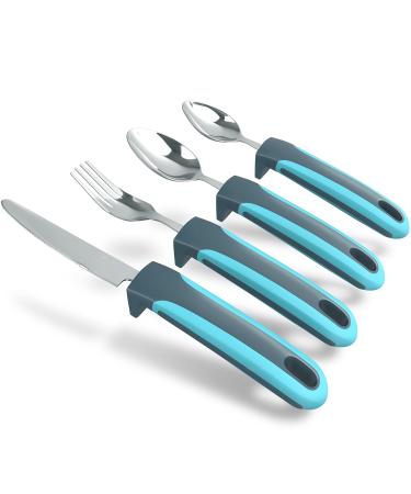 Medipaq Easy Grip Cutlery - Great for The Elderly, Disabled Or Those Suffering with Tremors and Trembling Hands. Easy Pick up. (1x Set) Blue/Grey Easy Pick-up (1x Set) Blue/Grey