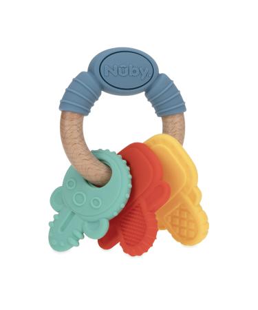 Nuby Natural Wood & Silicone Teether Keys- 3M+  Multi (6907)