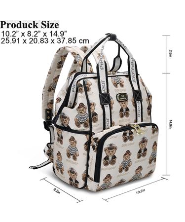 Pipi Bear Diaper Bag Backpack | Stylish Jacquard Maternity Nappy Bag for Mom and Dad with Changing Pad - Cream - Buy Online on GoSupps.com