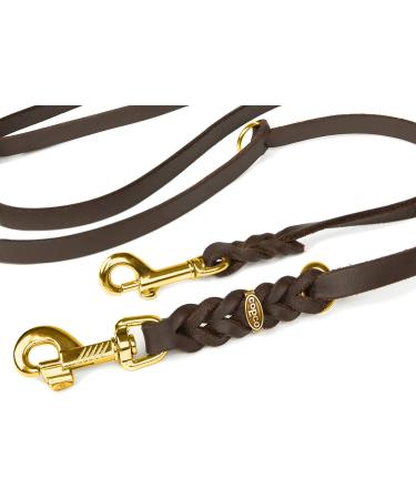 Buy COPCOPET Handmade Fat Leather 3-Way Adjustable Dog Leash | Soft Braided 2.40m Brown | Brass Carabiners | International Shipping - Buy Online on GoSupps.com