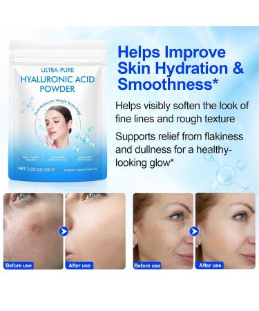 Hyaluronic Acid Powder 100% Pure & Natural Dual Molecular Weight Hyaluronic Serum Powder nhance Moisture Reduce Wrinkles Anti-Aging Skin Care & DIY Facial Serum(100 Grams) - Buy Online on GoSupps.com
