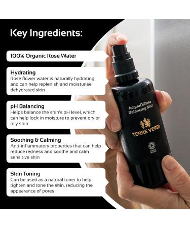 Terre Verdi Certified Organic Face Mist - Acqua Di Rosa Rose Water Mist - Skin Hydration for Dry Skin - Facial Mist Hair Spritz Rose Water Skin Toner - Vegan Cruelty Free Organic Skincare - 100ml Acqua Di Rosa: Rose Petals - Buy Online on GoSupps.com