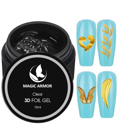 3D Nail Foil Glue 15ml Foil Transfer Gel Foil Adhesive Glue for Nail Foil Sheets Nail Foil Kit for 3D Gel Nail Art Linear/Shell/Ripple Soak Off Gel Nail Glue Salon DIY UV Lamp Required