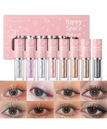 Sitovely 8Pcs Liquid Glitter Eyeshadow Set Glitter Eyeshadow Sparkling Shimmer Eye Shadow Long Lasting Quick Dry Metallic Korean Eye Makeup