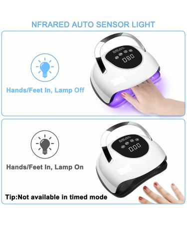 220W UV LED Nail Lamp for Gel Nails | Fast Curing Nail Dryer with 57 Lamp Beads | 4 Timers Professional UV Light for Home & Salon Nail Art - White Large - Buy Online on GoSupps.com