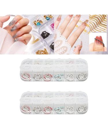 Sonew 2 Boxes Nail Art Chains 12 Colors Metal Nail Rhinestones Chains Shining Nail Charms Decoration for Salon - Buy Online on GoSupps.com