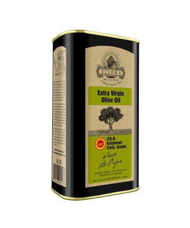 Ellora Farms, Certified PDO Extra Virgin Olive Oil, Single Estate, Single Origin, Single Variety, Cold Press & Traceable Olive Oil, Born in Crete, Greece, Kosher, 1 Lt Tin (33.8 oz.) 33.8 Fl Oz (Pack of 1)