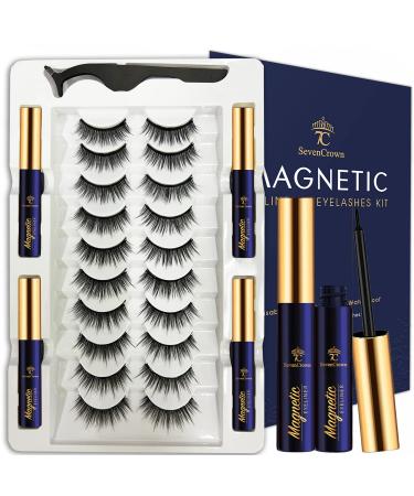 7C SevenCrown Magnetic Eyelashes with Eyeliner Kit  3D Cat-Eye Magnetic Lashes  4 Tubes of Magnetic Liner Waterproof  Long Lasting 10 Pairs Reusable Magnet False Eyelashes Cruelty Free. Easy to Apply. Wispy Magnetic Eyel...