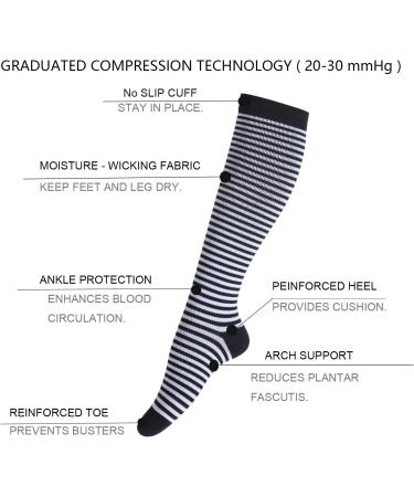 LEOSTEP Compression Socks (4Pair) for Men & Women - Non-Slip Long Tube Stocking for Running, Nurse, Travel, Flight, Pregnancy - 20-30 mmHg - Black + White - Buy Online on GoSupps.com
