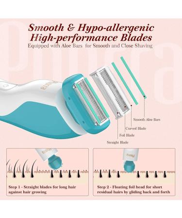 PHORRA Cordless Electric Razor for Women - IPX7 Waterproof with Aloe Strips - Painless Shaving for Legs and Underarms (Blue) - Buy Online on GoSupps.com