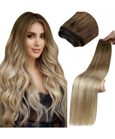 LAAVOO Extensions Tressen Real Hair Ombre Braun Hairwoods Real Hair For Sewing Balayage Brown Blond Remy Sew In Weft Hair Extensions Real Hair Glatt 100g 50cm #8/18/60 50cm 1.23 #8/16/60