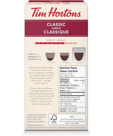 Tim Hortons Classic Lungo Capsules Nespresso Original Line Compatible Capsules 10 Count Classic Lungo 1 count (Pack of 10) - Buy Online on GoSupps.com