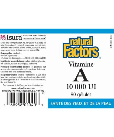 Natural Factors Vitamin A 10 000 IU 90 Softgels - Buy Online on GoSupps.com