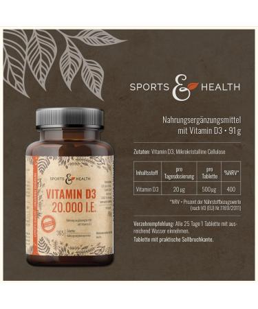 Vitamin D3 20000 IU - High-Dose 365 Tablets | Premium Vitamin D Supplement for Immune Support - Shop Internationally - Buy Online on GoSupps.com