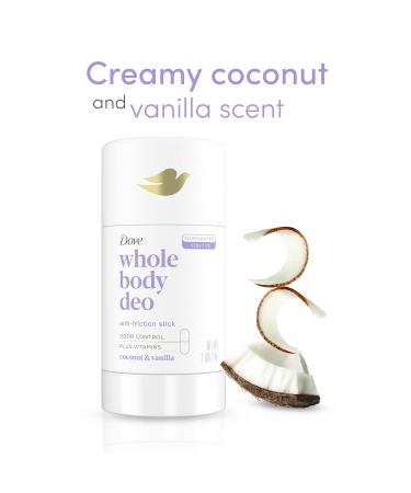 Dove Whole Body Deo Aluminum Free Anti-Friction Deodorant Stick Coconut + Vanilla for All Day Odor Control 2.6 oz Fragranced 2.6 Ounce (Pack of 1) - Buy Online on GoSupps.com
