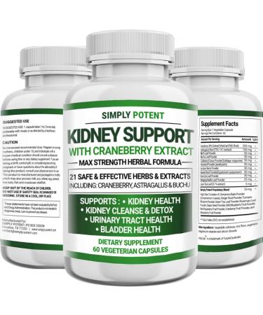 Kidney Support Supplement, Premium Kidney Cleanse Detox & Repair Formula, 705mg Pills - 21 Herb Blend w/ Cranberry, Astragalus & Juniper Berries for Kidney Bladder & Urinary Tract Health, 60 Capsules