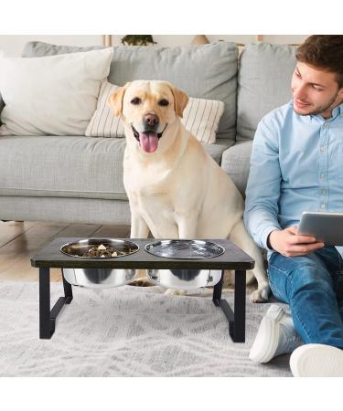Siooko Elevated Dog Bowls Wood Raised Stand with 2 Stainless Steel Bowls | Non-Slip Feet | 7.7 Tall | 58 oz Capacity - Buy Online on GoSupps.com