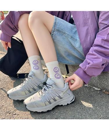 Akamas Women's Crew Socks - White Smile Face Pattern Breathable Cotton Trendy Gift for Girls 35-41 - Buy Online on GoSupps.com