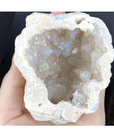 Crystal Hole Natural White Geode Rainbow Titanium Coated Quartz Cluster Specimen Angel Halo Crystal Hole - Buy Online on GoSupps.com