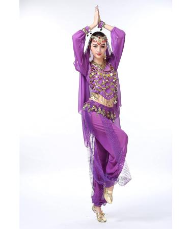 ORIDOOR Women's Halloween Costume Set | Belly Dance Crop Top & Pleated Harem Pants | 5-Piece Outfit for Dress Up Party | One Size | Purple - Buy Online on GoSupps.com