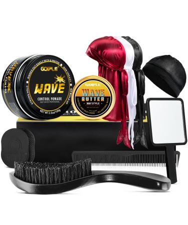 Wave Pomade for Men Strong Hold Easy Wash 360 Wave Training Hair Cream Waves Grease for Men Promotes Layered Waves Moisture Control and Silky Shine Wave Kit Curved Medium Waves Brush Silky Durag