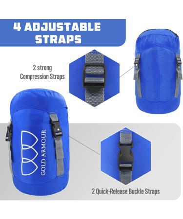 Gold Armour Nylon Compression Stuff Sack - Lightweight Sleeping Bag Compression Sack for Travel, Camping, Backpacking - Blue - 8L/15L/20L/35L - Buy Online on GoSupps.com