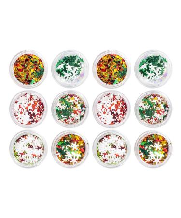 12 Boxes Christmas Nail Art Ornaments Christmas Nail Decoration Snowflake Nail Sequins Reindeer Nail Stickers Snowflake Manicure Sticker Nail Nail Supplies Plastic