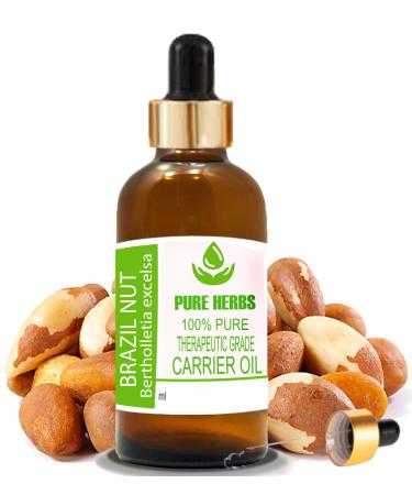 Pure Herbs Brazil Nut Oil (Bertholletia excelsa) Pure and Natural Therapeutic Grade Carrier Oils with Pipettes (50 ml)