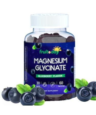 Fruitoday Magnesium Glycinate Gummies with Vitamin D3, B6, Calcium & Potassium, Blueberry Flavor, 60 Count