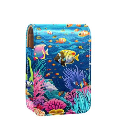 Travel Lipstick Organizer Case Lipstick Case Portable Makeup Bag With Mirror Undersea Fish Coral Ocean J137x0ahgf