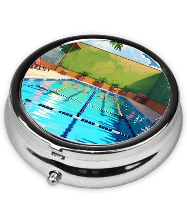Flamingo Swimming Pool Round Pill Box - 3 Compartment Travel Organizer for Purse & Pocket | Portable Pill Storage - Buy Online on GoSupps.com