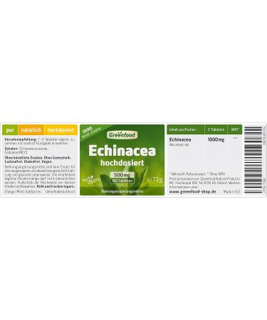 Greenfood Echinacea 500 mg - High Dose Vegan Tablets 180 Count for Immune Support - Shop Internationally - Buy Online on GoSupps.com